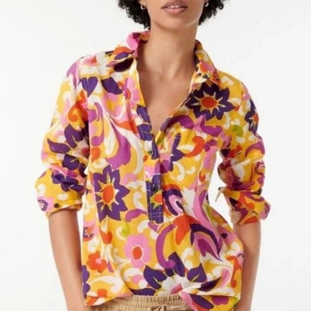 J. Crew Collection Classic Popover Womens Size 6 Ratti Curly Floral Cotton Top